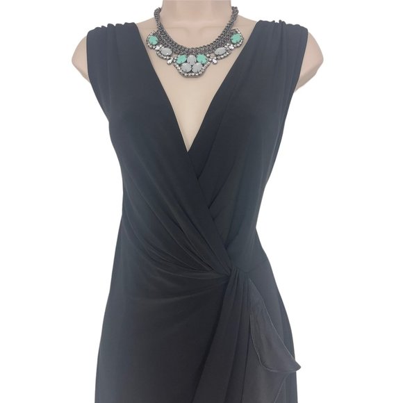 Size 14 RALPH LAUREN BLACK CASCADE RUFFLE SLEEVELESS DRESS Day/Evening Party - Picture 2 of 5